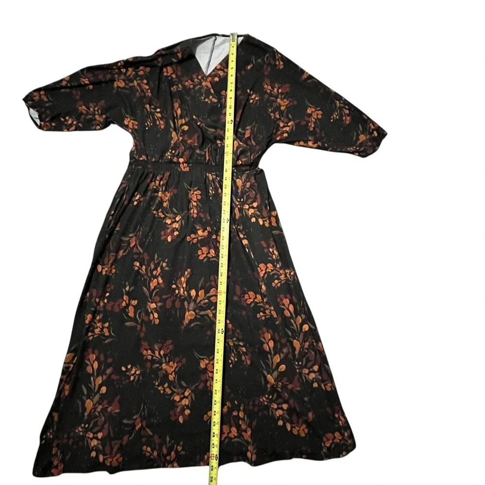 Garnet Hill Faux Wrap Maxi Dress Brown Floral Stretch Jersey V Neck Womens Large - Picture 3 of 12